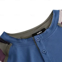 Outlet OUKU Men's Henley Shirt Tee Top Short Sleeve Color Block Fashion Designer Comfortable Buttons Henley Outdoor Casual Daily Summer Army Green Blue Grey Henley T-Shirt