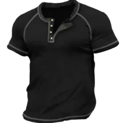 Discount OUKU Men's Henley Shirt Tee Top Short Sleeves Plain Raglan Sleeve Fashion Designer Basic Vintage Style Henley Vacation Street Going out Summer Black White Red Henley T-Shirt
