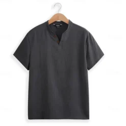 OUKU Men's Henley Shirt Tee Top Short Sleeves Plain Fashion Designer Basic Buttons V Neck V Neck Vacation Street Going out Summer Black White Light Blue Henley T-Shirt