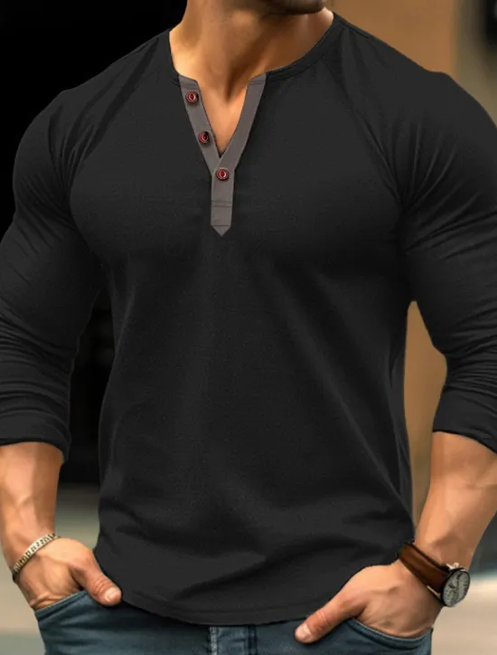 Outlet OUKU Men's Henley Shirt Tee Top Long Sleeve Shirt Plain Henley Street Vacation Long Sleeve Vintage Style Clothing Apparel Fashion Designer Basic