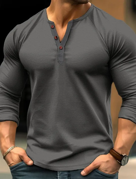 Outlet OUKU Men's Henley Shirt Tee Top Long Sleeve Shirt Plain Henley Street Vacation Long Sleeve Vintage Style Clothing Apparel Fashion Designer Basic