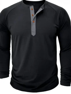 Outlet OUKU Men's Henley Shirt Tee Top Long Sleeve Shirt Plain Henley Street Vacation Long Sleeve Vintage Style Clothing Apparel Fashion Designer Basic