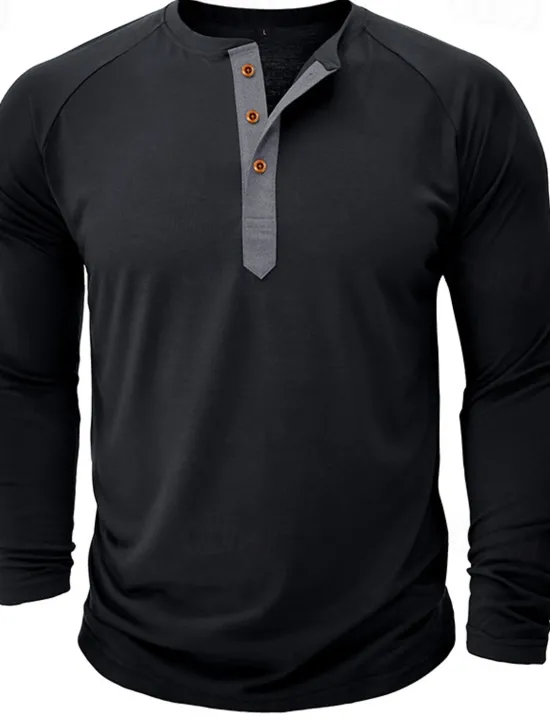Outlet OUKU Men's Henley Shirt Tee Top Long Sleeve Shirt Plain Henley Street Vacation Long Sleeve Vintage Style Clothing Apparel Fashion Designer Basic