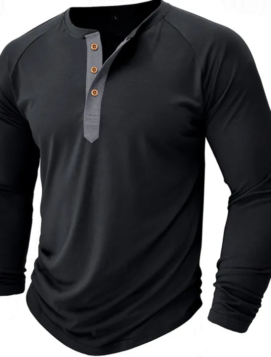 Outlet OUKU Men's Henley Shirt Tee Top Long Sleeve Shirt Plain Henley Street Vacation Long Sleeve Vintage Style Clothing Apparel Fashion Designer Basic