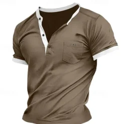 Clearance OUKU Men's Henley Shirt Tee Top Color Block Henley Outdoor Casual Short Sleeve Button Pocket Clothing Apparel Fashion Designer Comfortable