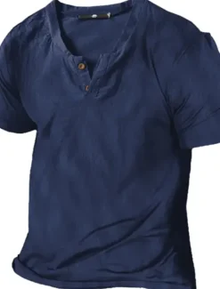 Discount OUKU Men's Henley Shirt Tee Top Plain Henley Street Vacation Short Sleeve Button-Down Clothing Apparel Designer Basic Modern Contemporary