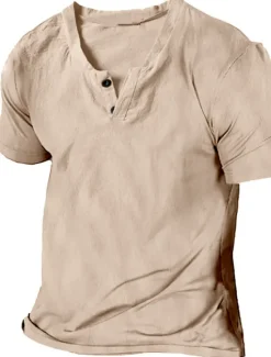Discount OUKU Men's Henley Shirt Tee Top Plain Henley Street Vacation Short Sleeve Button-Down Clothing Apparel Designer Basic Modern Contemporary