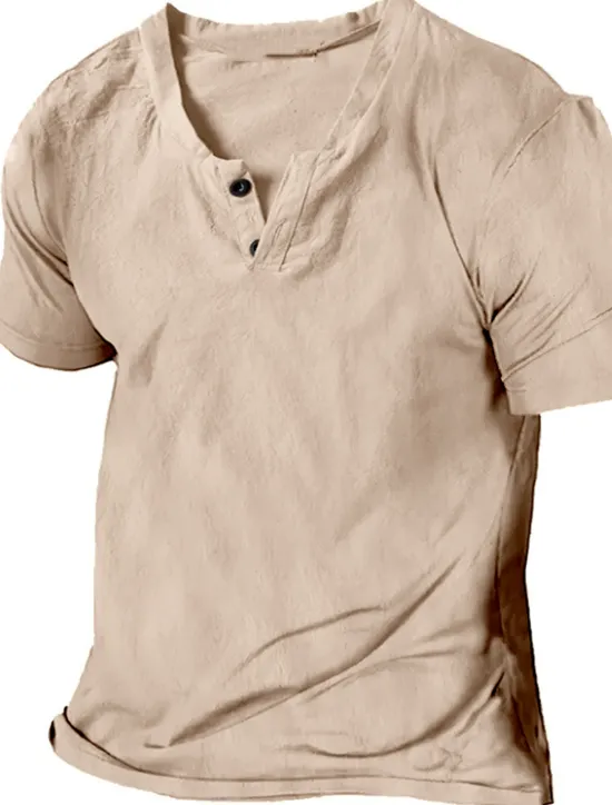Discount OUKU Men's Henley Shirt Tee Top Plain Henley Street Vacation Short Sleeve Button-Down Clothing Apparel Designer Basic Modern Contemporary