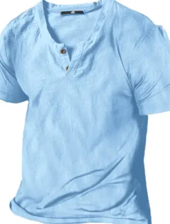 Discount OUKU Men's Henley Shirt Tee Top Plain Henley Street Vacation Short Sleeve Button-Down Clothing Apparel Designer Basic Modern Contemporary