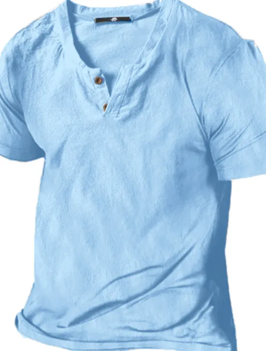 Discount OUKU Men's Henley Shirt Tee Top Plain Henley Street Vacation Short Sleeve Button-Down Clothing Apparel Designer Basic Modern Contemporary