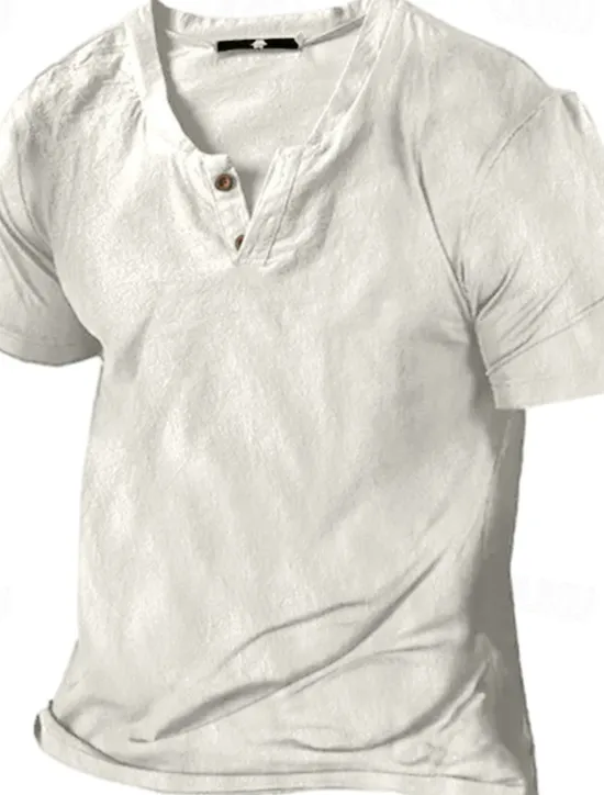 Discount OUKU Men's Henley Shirt Tee Top Plain Henley Street Vacation Short Sleeve Button-Down Clothing Apparel Designer Basic Modern Contemporary