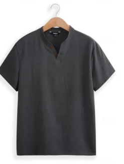 Discount OUKU Men's Henley Shirt Tee Top Plain Henley Street Vacation Short Sleeve Button-Down Clothing Apparel Designer Basic Modern Contemporary