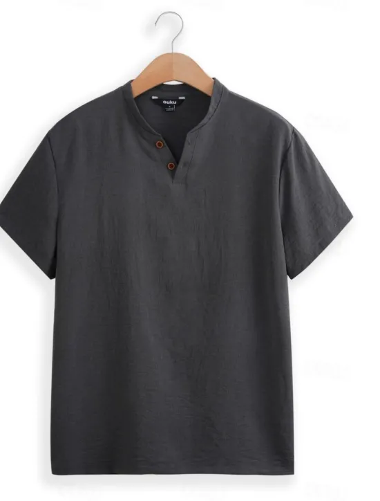 Discount OUKU Men's Henley Shirt Tee Top Plain Henley Street Vacation Short Sleeve Button-Down Clothing Apparel Designer Basic Modern Contemporary