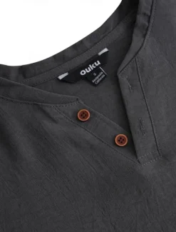Discount OUKU Men's Henley Shirt Tee Top Plain Henley Street Vacation Short Sleeve Button-Down Clothing Apparel Designer Basic Modern Contemporary