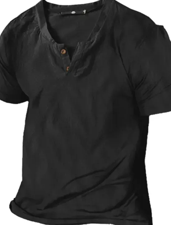 Discount OUKU Men's Henley Shirt Tee Top Plain Henley Street Vacation Short Sleeve Button-Down Clothing Apparel Designer Basic Modern Contemporary