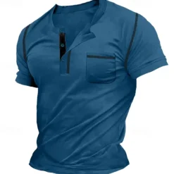 New OUKU Men's Henley Shirt Tee Top Plain Henley Street Vacation Short Sleeves Pocket Vintage Style Clothing Apparel Fashion Designer Basic