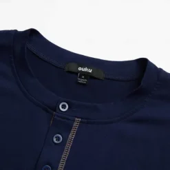 New OUKU Men's Henley Shirt Tee Top Plain Henley Street Vacation Short Sleeves Pocket Vintage Style Clothing Apparel Fashion Designer Basic