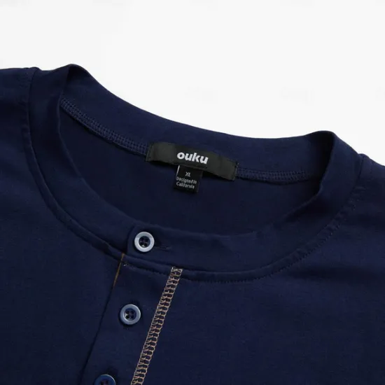 New OUKU Men's Henley Shirt Tee Top Plain Henley Street Vacation Short Sleeves Pocket Vintage Style Clothing Apparel Fashion Designer Basic