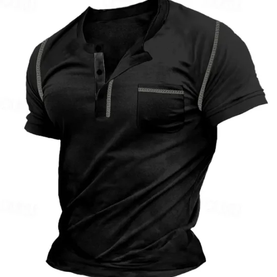 New OUKU Men's Henley Shirt Tee Top Plain Henley Street Vacation Short Sleeves Pocket Vintage Style Clothing Apparel Fashion Designer Basic