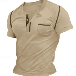 New OUKU Men's Henley Shirt Tee Top Plain Henley Street Vacation Short Sleeves Pocket Vintage Style Clothing Apparel Fashion Designer Basic
