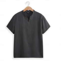 New OUKU Men's Henley Shirt Tee Top Plain V Neck Street Vacation Short Sleeves Clothing Apparel Fashion Designer Basic