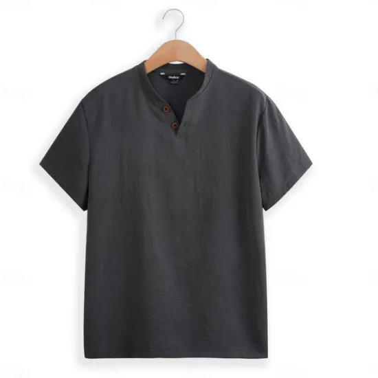 New OUKU Men's Henley Shirt Tee Top Plain V Neck Street Vacation Short Sleeves Clothing Apparel Fashion Designer Basic