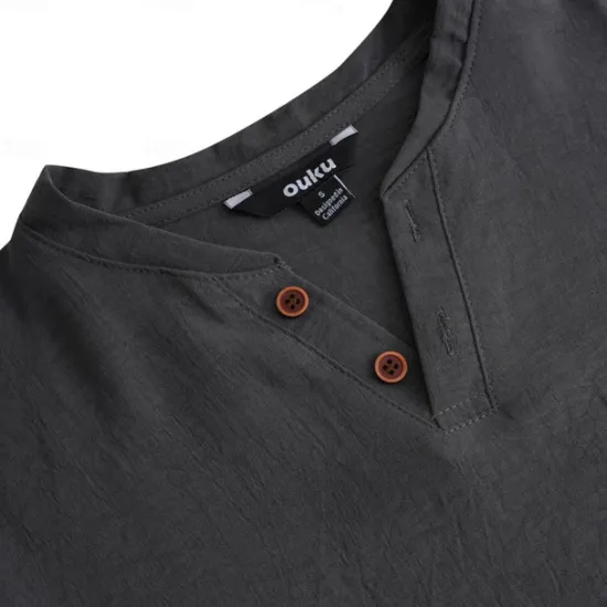 New OUKU Men's Henley Shirt Tee Top Plain V Neck Street Vacation Short Sleeves Clothing Apparel Fashion Designer Basic
