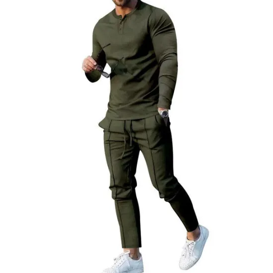 Clearance OUKU Men's Henley Shirt T-shirt Suits Tracksuit Tennis Shirt Long Sleeve Henley Spring & Fall Plain Gymnatics Casual 2 Piece Vacation Daily Wear Activewear Black White Navy Blue Top Tee for Men