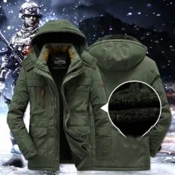 Outlet OUKU Men's Hiking Fleece Jacket Winter Jacket Thick Warm Hooded Parka Military Windbreaker Outdoor Detachable Cap Black Trench Coat Outerwear Hunting Ski Snowboard Camping Caving Army Green Khaki Blue