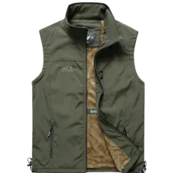 Discount OUKU Men's Hiking Fleece Vest Sleeveless Vest / Gilet Top Outdoor Thermal Warm Windproof Comfort Breathable Winter Summer Sporty Zipper Velvet Polyester Black Army Green Khaki Hunting Fishing Beach