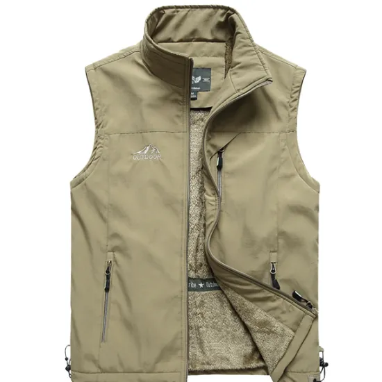 Discount OUKU Men's Hiking Fleece Vest Sleeveless Vest / Gilet Top Outdoor Thermal Warm Windproof Comfort Breathable Winter Summer Sporty Zipper Velvet Polyester Black Army Green Khaki Hunting Fishing Beach