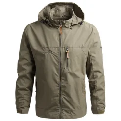 Hot OUKU Men's Hiking Jacket Hiking Windbreaker Outdoor Thermal Warm Waterproof Windproof Breathable Outerwear Trench Coat Top Full Length Visible Zipper Hunting Fishing Climbing Black Army Green Grey Khaki
