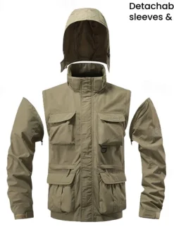 Clearance OUKU Men's Hiking Jacket Tactical Jacket Windcheater Jacket Sports Outdoor Camping & Hiking Waterproof Windbreaker Detachable Design Spring & Fall Solid Color Active Hooded Regular Black Green Khaki