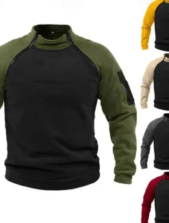 Sale OUKU Men's Hiking Sweatshirt Fleece Hoodie Tactical Hoodie Stand Collar Sports & Outdoor Daily Holiday Patchwork Color Block Yellow Red Blue Activewear Streetwear Sport Spring & Fall