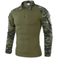 Online OUKU Men's Hiking Tee shirt Tactical Military Assault Combat Shirt Vintage Graphic Tee Long Sleeve Slim Fit Camo T Shirt with Zipper Sweatshirt Top Outdoor Quick Dry Lightweight Breathable Sweat wicking