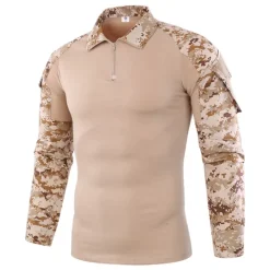 Online OUKU Men's Hiking Tee shirt Tactical Military Assault Combat Shirt Vintage Graphic Tee Long Sleeve Slim Fit Camo T Shirt with Zipper Sweatshirt Top Outdoor Quick Dry Lightweight Breathable Sweat wicking