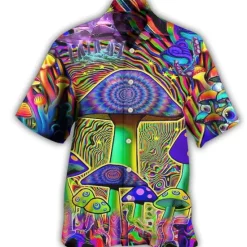 Online OUKU Men's Hippie Colorful Mushroom Shirt Summer Hawaiian Shirt Button Up Shirt Short Sleeve Sports Fashion Streetwear Outdoor Casual Hawaiian Summer Spring Cuban Collar Print Black Blue Purple