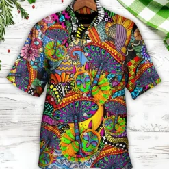 Online OUKU Men's Hippie Colorful Mushroom Shirt Summer Hawaiian Shirt Button Up Shirt Short Sleeve Sports Fashion Streetwear Outdoor Casual Hawaiian Summer Spring Cuban Collar Print Black Blue Purple