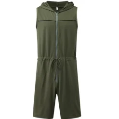 Best OUKU Mens Hooded Sleeveless Onesie Stretchy Jumpsuit Breathable Tight Onesies with Zipper