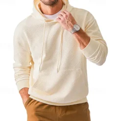 Sale OUKU Men's Hoodie Apricot Black Hooded Plain Jacquard Pocket Sports & Outdoor Daily Holiday Polyester Streetwear Basic Casual Summer Spring Clothing Apparel Hoodies Sweatshirts