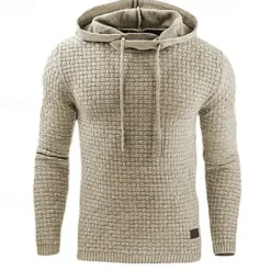 Discount OUKU Men's Hoodie Apricot Black White Army Green Red Hooded Plain Jacquard Pocket Ribbed Textured Sports & Outdoor Daily Holiday Polyester Streetwear Basic Casual Spring & Fall Clothing Apparel Hoodies