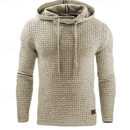 Discount OUKU Men's Hoodie Apricot Black White Army Green Red Hooded Plain Jacquard Pocket Ribbed Textured Sports & Outdoor Daily Holiday Polyester Streetwear Basic Casual Spring & Fall Clothing Apparel Hoodies