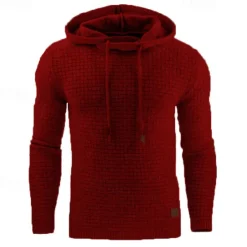 Discount OUKU Men's Hoodie Apricot Black White Army Green Red Hooded Plain Jacquard Pocket Ribbed Textured Sports & Outdoor Daily Holiday Polyester Streetwear Basic Casual Spring & Fall Clothing Apparel Hoodies