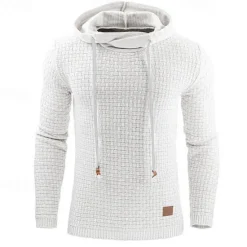 Discount OUKU Men's Hoodie Apricot Black White Army Green Red Hooded Plain Jacquard Pocket Ribbed Textured Sports & Outdoor Daily Holiday Polyester Streetwear Basic Casual Spring & Fall Clothing Apparel Hoodies