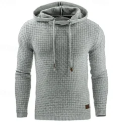 Discount OUKU Men's Hoodie Apricot Black White Army Green Red Hooded Plain Jacquard Pocket Ribbed Textured Sports & Outdoor Daily Holiday Polyester Streetwear Basic Casual Spring & Fall Clothing Apparel Hoodies