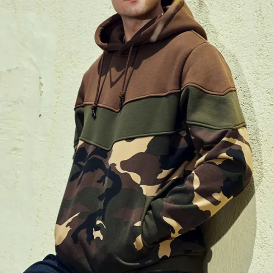 Outlet OUKU Men's Hoodie Army Green Coffee Hooded Color Block Camouflage Patchwork Pocket Sports & Outdoor Daily Holiday Streetwear Basic Casual Spring & Fall Clothing Apparel Hoodies Sweatshirts