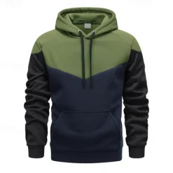 OUKU Men's Hoodie Hooded Color Block Patchwork Pocket Sports & Outdoor Daily Holiday Streetwear Basic Casual Spring & Fall Clothing Apparel Hoodies Sweatshirts Army Green