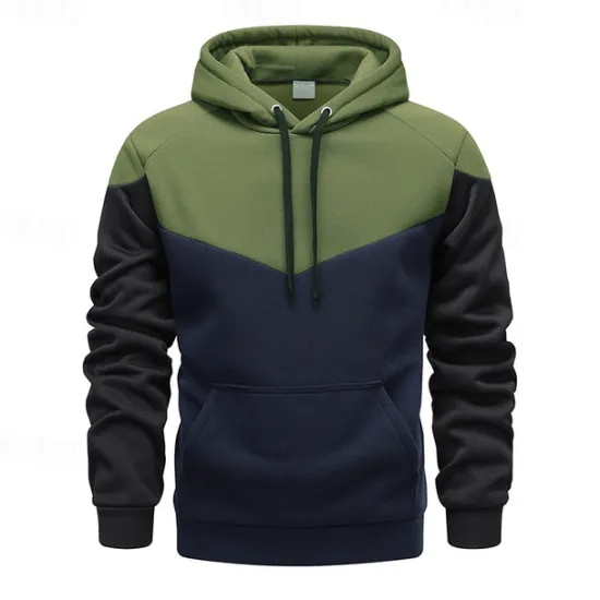 OUKU Men's Hoodie Hooded Color Block Patchwork Pocket Sports & Outdoor Daily Holiday Streetwear Basic Casual Spring & Fall Clothing Apparel Hoodies Sweatshirts Army Green