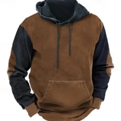 Hot OUKU Men's Hoodie Army Green Navy Blue Brown Khaki Hooded Color Block Patchwork Pocket Sports & Outdoor Daily Holiday Polyester Streetwear Basic Casual Spring & Fall Clothing Apparel Hoodies Sweatshirts