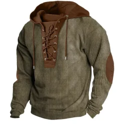 Discount OUKU Men's Hoodie Army Green Navy Blue Brown Khaki Hooded Color Block Lace up Patchwork Ribbed Sports & Outdoor Daily Holiday Corduroy Streetwear Cool Casual Spring & Fall Clothing Apparel Hoodies